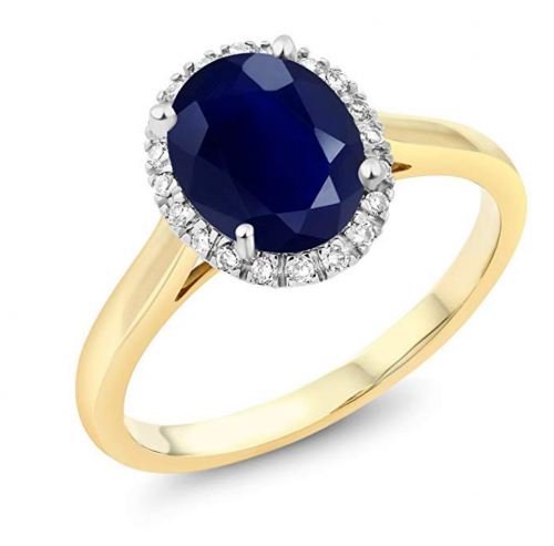 Gem Stone King Blue Sapphire with Diamond Halo