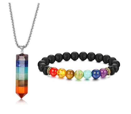 4. Jstyle 7 Chakra Gemstone Bracelet + Pendant