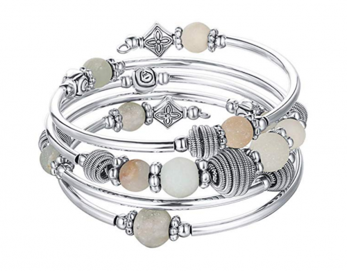 8. Pearl & Club Beaded Chakra Bangle Bracelet