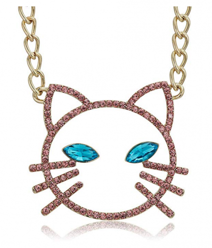 6. Betsey Johnson Pink Stone Open Cat Necklace