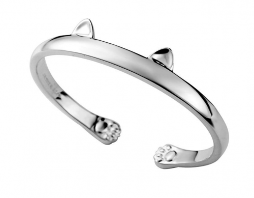 10. JEWME 925 Sterling Silver Cat Cuff Bracelet