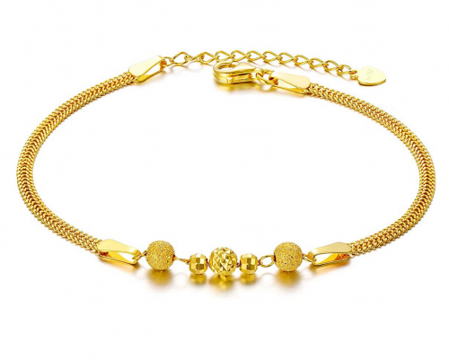 Sisgem Real Gold Bead Chain Thin Bracelet