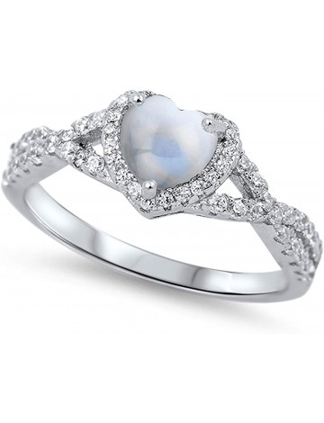  Sac Silver Heart Halo Moonstone Ring