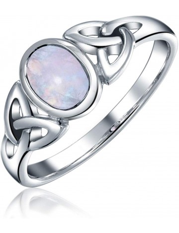  Celtic Trinity Knot Rainbow Moonstone Ring