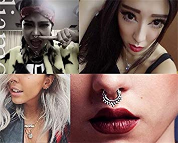 HONBAY 20pcs Fake Septum Clicker Nose Ring Rhinestone2