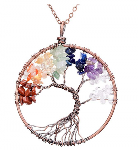 sedmart Amethyst Rose Crystal Tree of Life Necklace