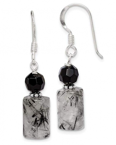 Ice Carats Black Crystal Tourmalinated Quartz Earrings