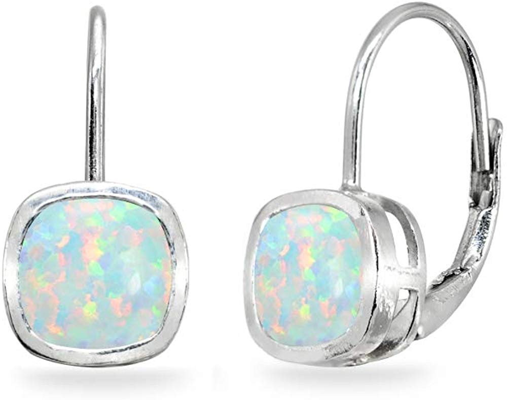 FidgetKute White Blue Pink Fire Opal Women Jewelry Gemstone Silver Stud Earrings LE118-120 LE119-Blue 