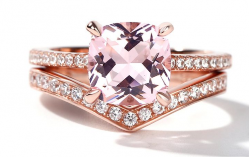 Jeulia Cushion Cut Synthetic Morganite Ring Set