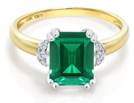 Gem Stone King Simulated Emerald & Diamond Accent Ring