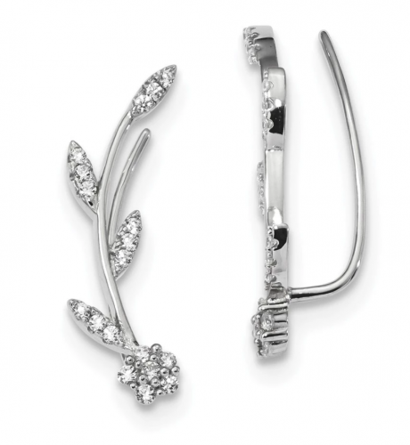 Black Bow Jewelry Co. Flower Ear Climber Earrings with Rhodium Plating