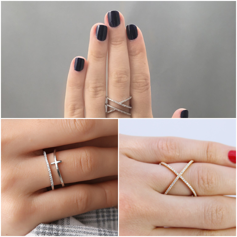 gold and silver cross ring selection