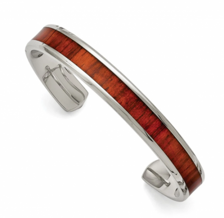 Black Bow Jewelry & Co. Stainless Steel & Red Wood Inlay Cuff