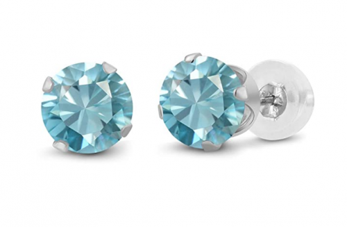 Gem Stone King 14K White Gold - Zircon Studs