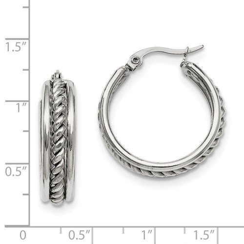 20MM TWISTED MIDDLE ROUND HOOP EARRINGS IN STAINLESS STEEL Size