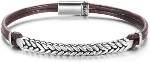 Carleen Footprint 925 Sterling Silver Genuine Mens Boys Leather Bracelet