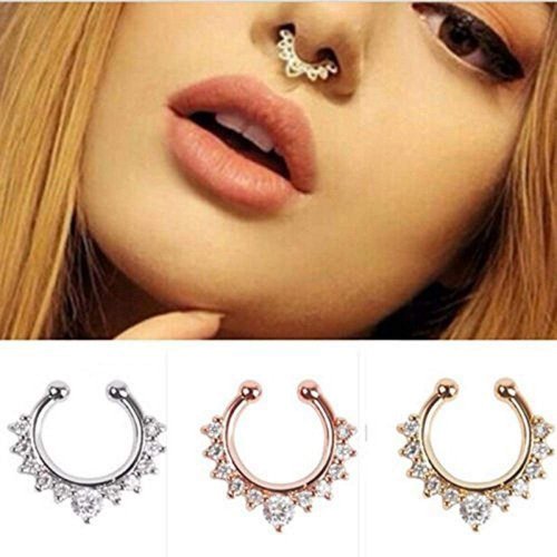 CosCosX 3 Pcs Nose Ring Septum Piercing Jewelry,Cubic Zircon Fake Septum Model