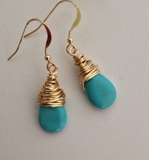 Turquoise Gold Wire Earrings