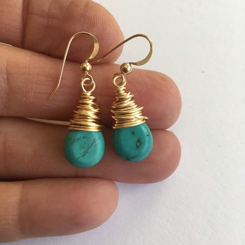 Turquoise Gold Wire Earrings