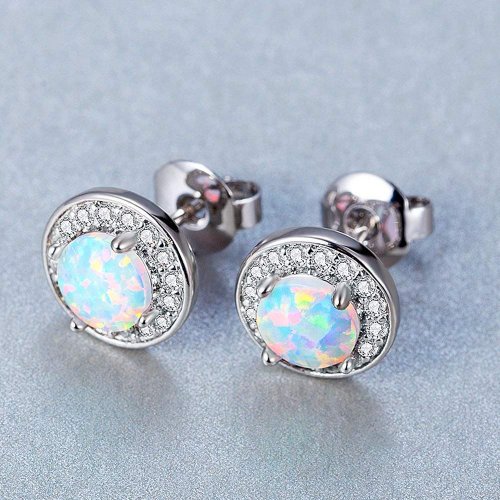 DwearBeauty White Gold Plated Stud Opal Earrings collection