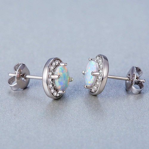 DwearBeauty White Gold Plated Stud Opal Earrings model