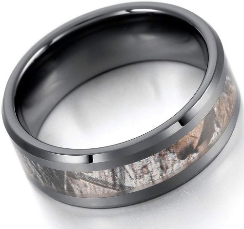 EOVE Jewelry 8MM Camouflage Hunting Mens Black Tungsten Ring