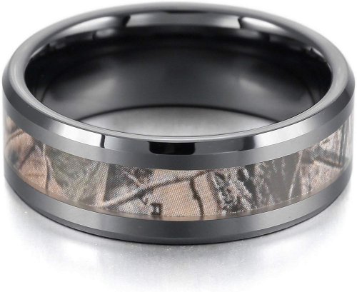 EOVE Jewelry 8MM Camouflage Hunting Mens Black Tungsten Ring Collection