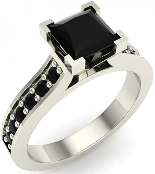 Glitz Design Silver Black Diamond Ring