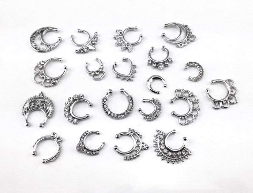 HONBAY 20pcs Fake Septum Clicker Nose Ring Rhinestone 1