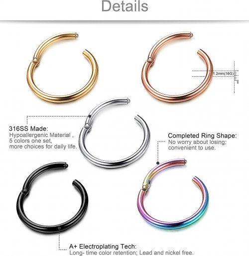 Jstyle 5-8 Pcs a Set 316L Stainless Steel Septum Details