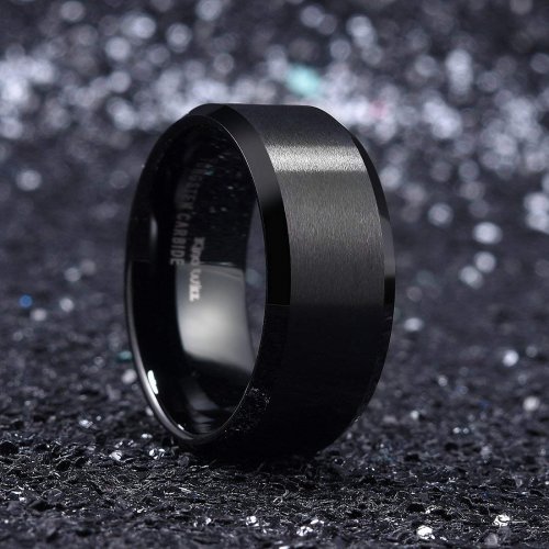 King Will Basic Mens Tungsten Carbide Ring 8mm Polished Beveled Edge Matte Brushed Finish Center Wedding Band 