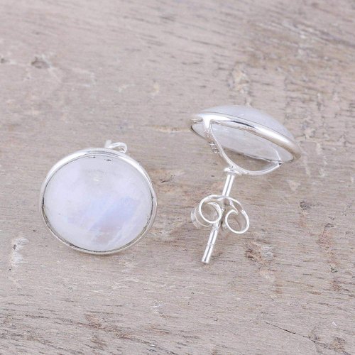 NOVICA Rainbow Moonstone Silver Stud Earrings Model