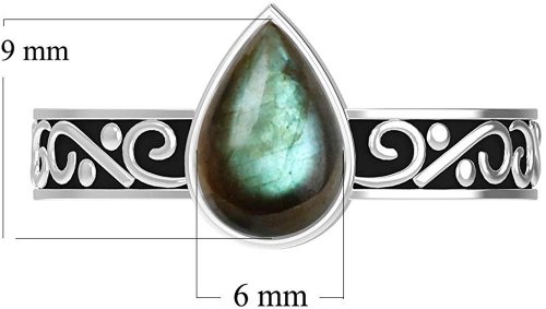 Natural Labradorite Pear 925 Sterling Silver Vintage Ring Size