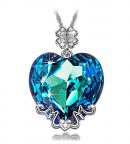 LADY COLOUR Blue Heart Lucky Clover Necklace