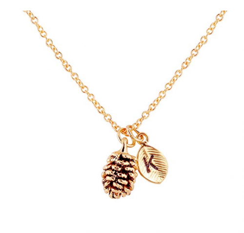 MignonandMignon Gold Dainty Pinecone Necklace Initial Necklace Nature Necklace Leaf Necklace for Her