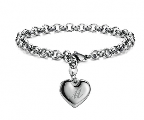 Monily Initial Charm Bracelets Stainless Steel Heart 26 Letters Alphabet Bracelet