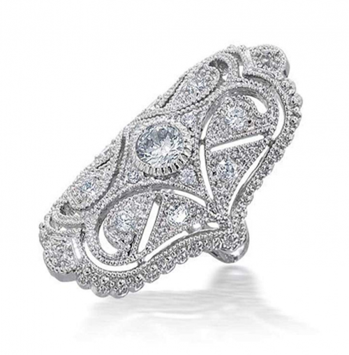 Bling Jewelry Deco Antique Style Filigree Pave CZ Wide Armor Full Finger Fashion Statement Ring