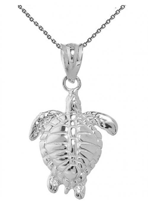 Sea Life Collection Fine Sterling Silver Good Luck Honu Charm Hawaiian Sea Turtle Pendant Necklace