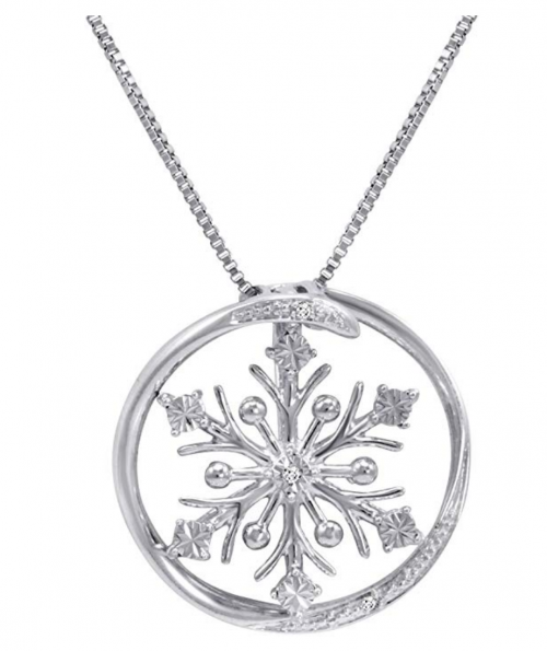  Amanda Rose Collection Diamond Accent Snowflake in Circle Pendant-Necklace