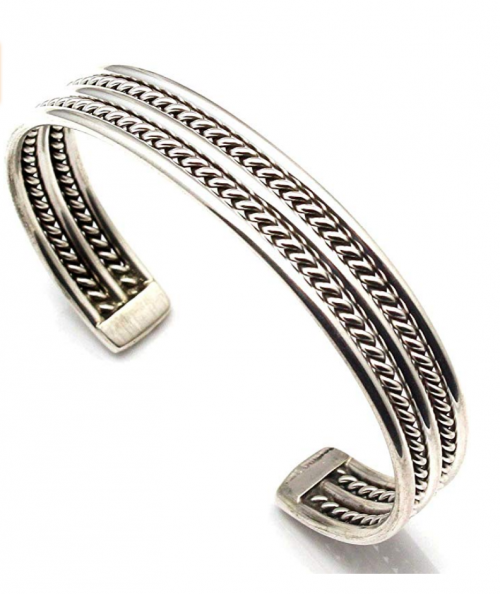 Handcrafted Navajo Sterling Silver Twist Wire Bracelet by E. Tahe
