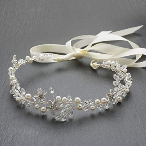 Tiara with Pearls and Satin Ribbon