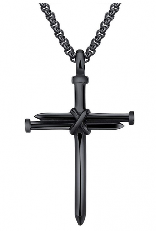 HIJONES Men's Stainless Steel Nail Cross Charm Pendant Necklace