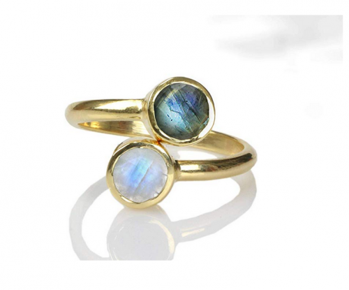 Anemone Unique Labradorite-Moonstone Ring