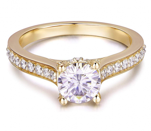 Hafeez Brilliant-Cut Halo Moissanite Engagement Ring Front