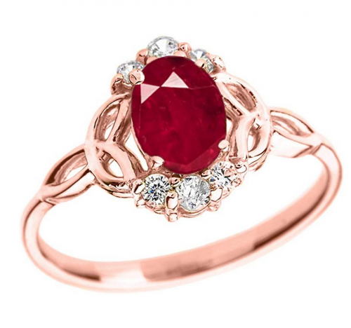 Modern Contemporary Rings Elegant 14k Rose Gold Diamond Trinity Knot Proposal Ring with Genuine Ruby