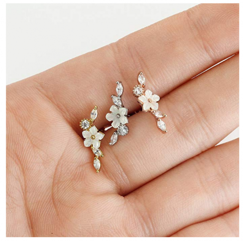 MoBody Mother of Pearl Flower Cartilage Helix Stud Displayed on Hand