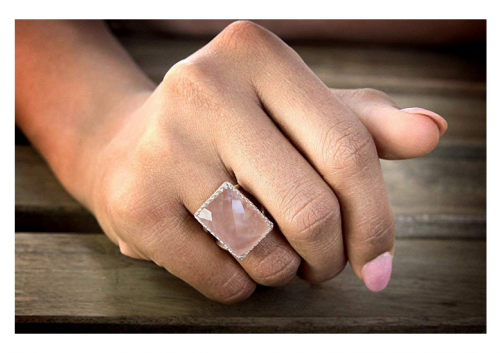 Anemone Elegant Rose Quartz Ring on Hand