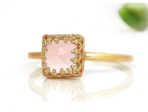 Anemone Jewelry Square Rose Quart Love Ring