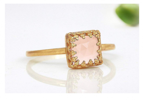 Anemone Jewelry Square Rose Quart Love Ring 2