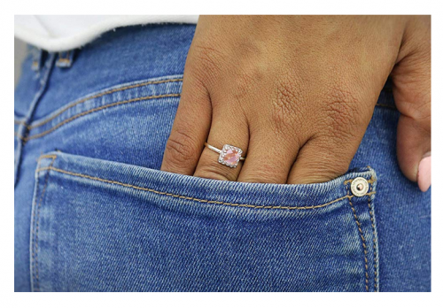 Anemone Jewelry Square Rose Quart Love Ring on Model